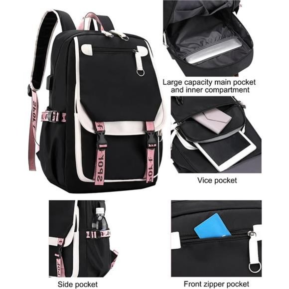 Teenage Girls' Backpack Middle School Students Bookbag Outdoor USB Charge Port - Picture 5 of 6